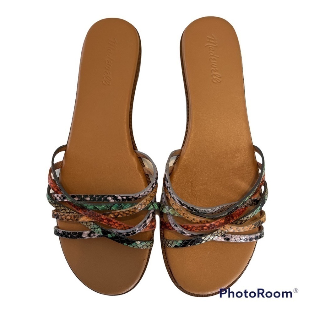 Madewell Tracie Snake Embossed Multi- Color Leather Slide Sandals Sz 9.5